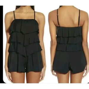 Fit 4 Ur Hips Solid 3 Tier V Hem Mesh Bandeau Romper Swimsuit Size 8